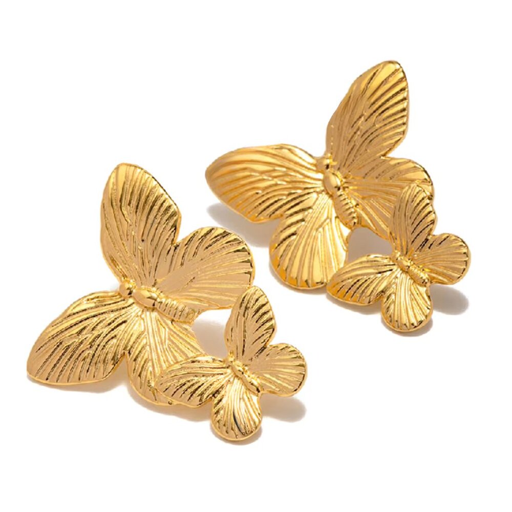 Oversized Gold Butterfly Statement Earrings